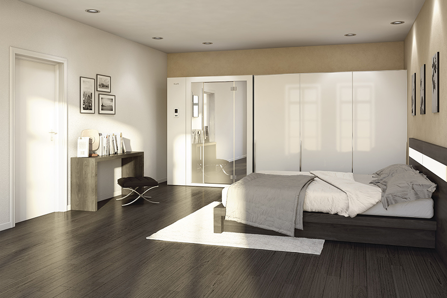 KLAFS S1 in spacious bedroom with white colour scheme