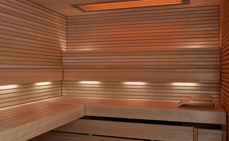 interior of the KLAFS PURE Sauna with wooden slats