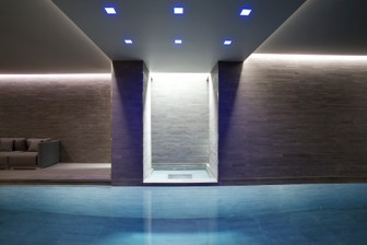 LED lighting features over indoor swimming pool