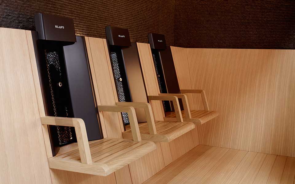 Infrared seats for sauna by KLAFS at Guncast